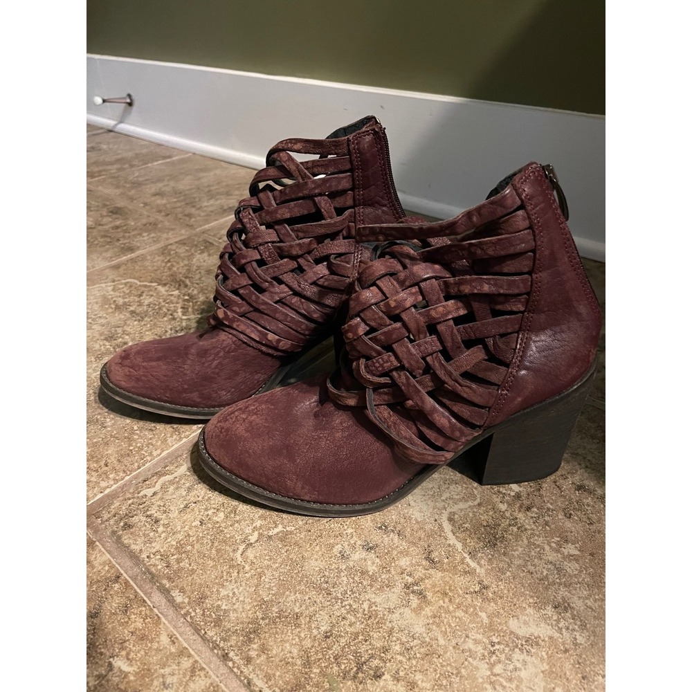 Free People Canyons Woven Booties Womens 39/8 Maroon Good Boho Ankle Boots‎
